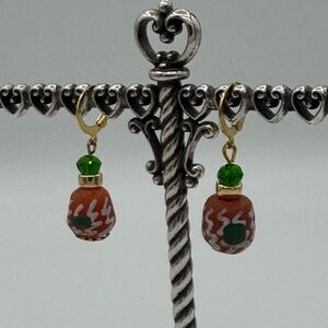 Petite Drop Earrings with Ghanian Bead & Faceted Green Crystal